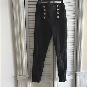 J McLaughkin Black High-Waisted Gold  Buttoned Women Jeans